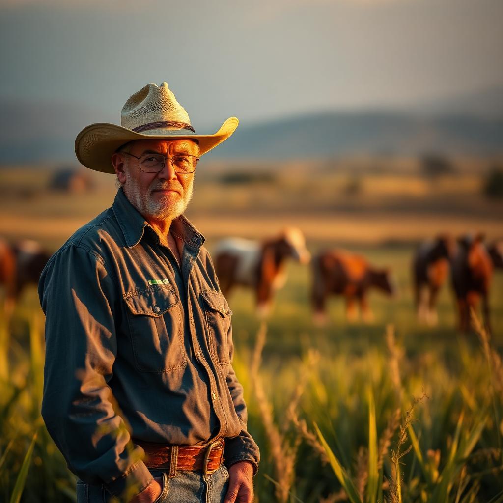 Produtor rural ao pôr do sol